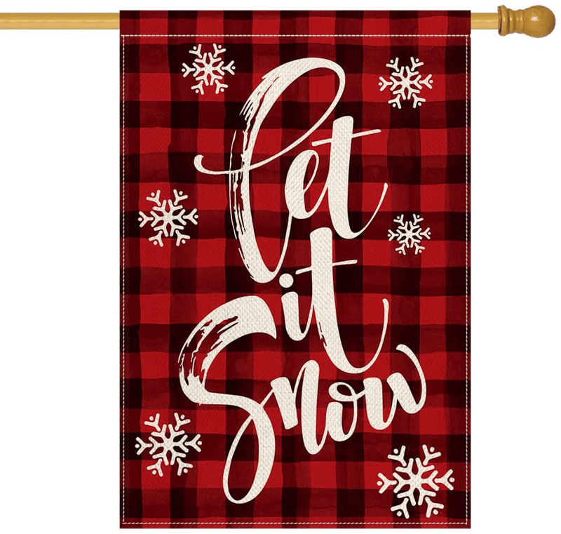 AVOIN Watercolor Buffalo Plaid Let it Snow Garden Flag Vertical Double Sized, Christmas Winter Holiday Farmhouse Yard Outdoor Decoration 12.5 x 18 Inch Home & Garden > Decor > Seasonal & Holiday Decorations& Garden > Decor > Seasonal & Holiday Decorations AVOIN Red House Size-28 x 40" 