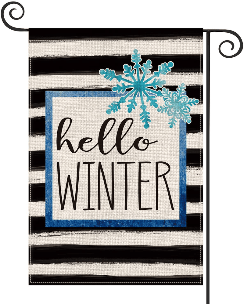 AVOIN Watercolor Stripe Hello Winter Snowflake Garden Flag Vertical Double Sized, Christmas Holiday Party Yard Outdoor Decoration 12.5 x 18 Inch Home & Garden > Decor > Seasonal & Holiday Decorations& Garden > Decor > Seasonal & Holiday Decorations AVOIN colorlife Garden Size-12.5 x 18"  