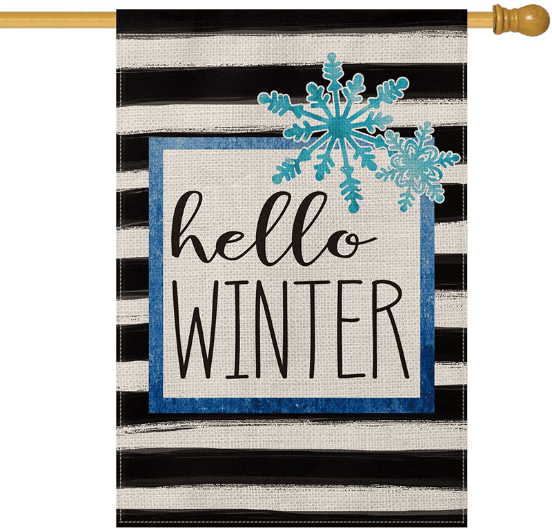 AVOIN Watercolor Stripe Hello Winter Snowflake Garden Flag Vertical Double Sized, Christmas Holiday Party Yard Outdoor Decoration 12.5 x 18 Inch Home & Garden > Decor > Seasonal & Holiday Decorations& Garden > Decor > Seasonal & Holiday Decorations AVOIN colorlife House Size-28 x 40"  