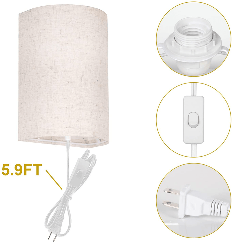 AVV Modern Wall Sconces,8W Wall Lamp with 3 Color Temperature Bulb 2700K 4000K 5000K ,Wall Light Plug in Cord and On/Off Switch, Fabric Linen Shade ,No Wiring Required ,Perfect for Bedroom 2 Pack