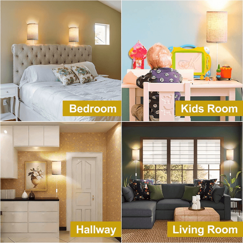 AVV Modern Wall Sconces,8W Wall Lamp with 3 Color Temperature Bulb 2700K 4000K 5000K ,Wall Light Plug in Cord and On/Off Switch, Fabric Linen Shade ,No Wiring Required ,Perfect for Bedroom 2 Pack Home & Garden > Lighting > Lighting Fixtures > Wall Light Fixtures KOL DEALS   