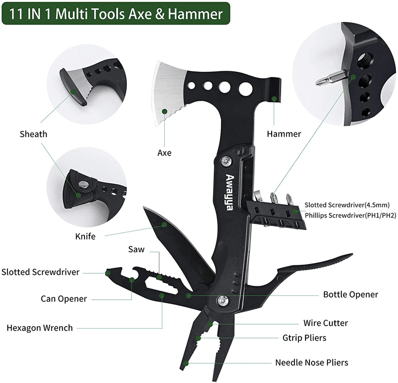 Awayya Multitool Hatchet, Camping Accessories Survival Gear and Equipment Multi Tool with Axe Knife, Unique Gifts for Men Boyfriend