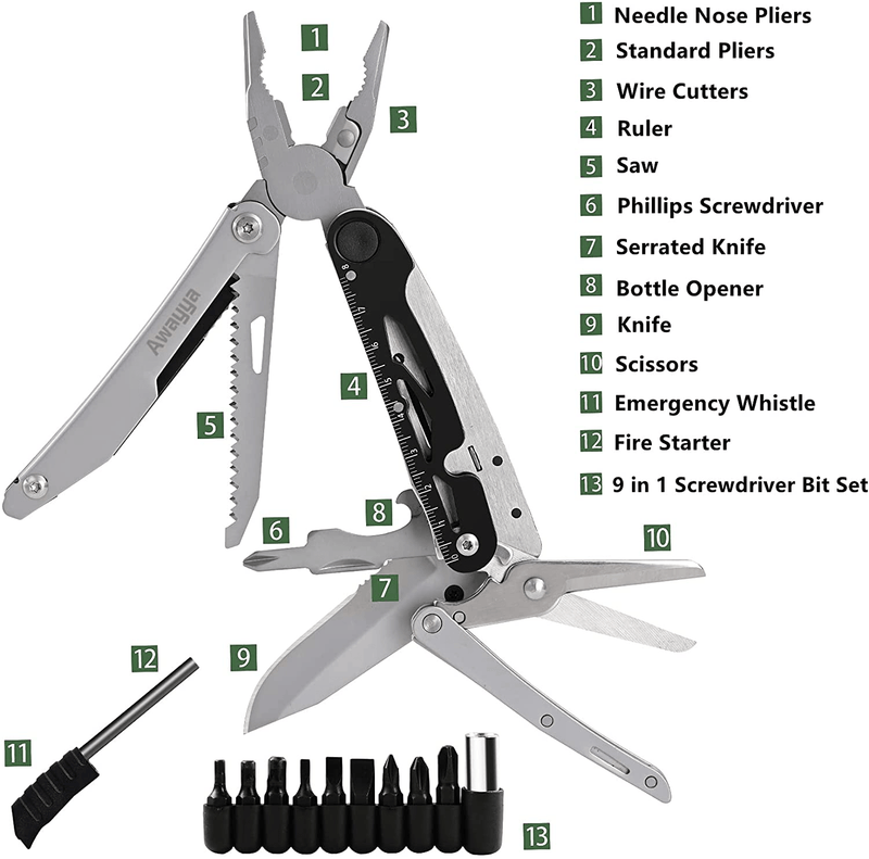 Awayya Multitool Pocket Knife,Gifts for Men Dad Husband from Daughter,13 in 1 Multi Tool with Detachable Scissors Folding Knives Pliers,Suitable for Fishing Hiking Camping Sporting Goods > Outdoor Recreation > Camping & Hiking > Camping Tools Awayya   