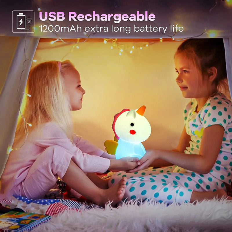 AWOFOT Unicorn Night Light for Kids, Tap Control USB Rechargeable Silicone Nursery Night Light, 7 Colors & 3 Warm Light Unicorn Lamp for Room Decor, Unicorns Gifts for Girls/Toddler/Boys/Baby