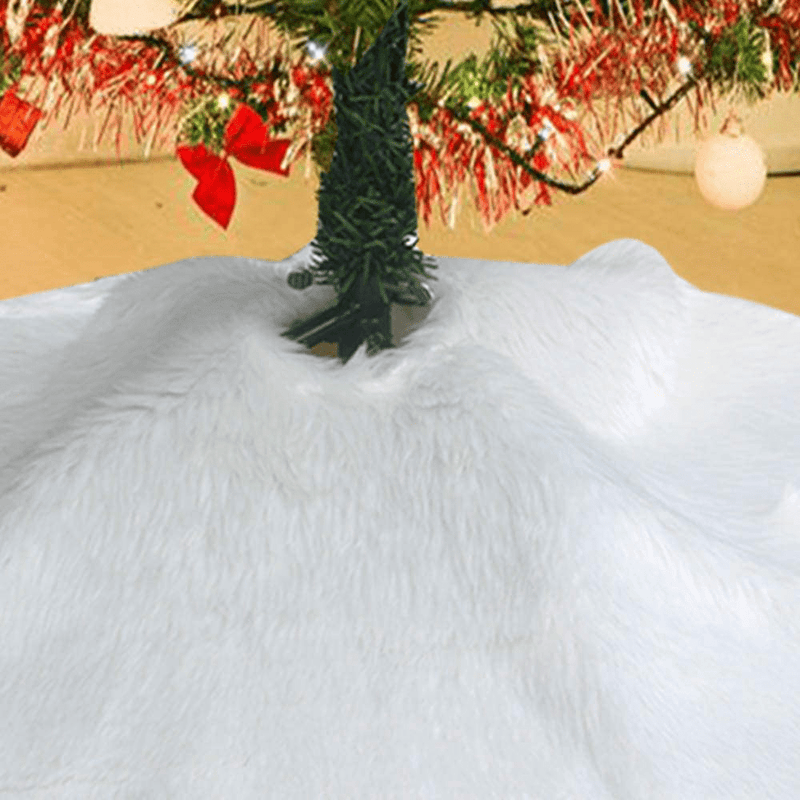 Awtlife Luxury Faux Fur Christmas Tree Skirt 60 inches Soft Snow White Elegant for Holiday Decor