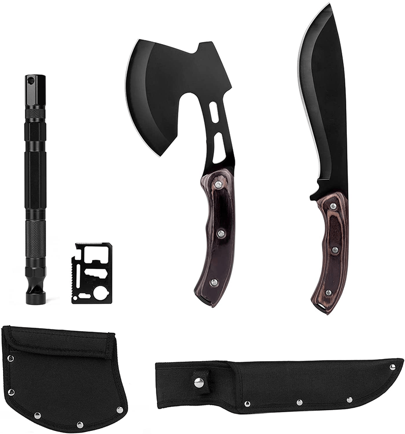 Axe and Fixed Blade Knife with Sheath, One-Piece Camping Hatchet and Hunting Knife with Rope Handle, Includes Tactical Mutitool Set and Many Other Tools, Camping Tool Set Sporting Goods > Outdoor Recreation > Camping & Hiking > Camping Tools Henryden   
