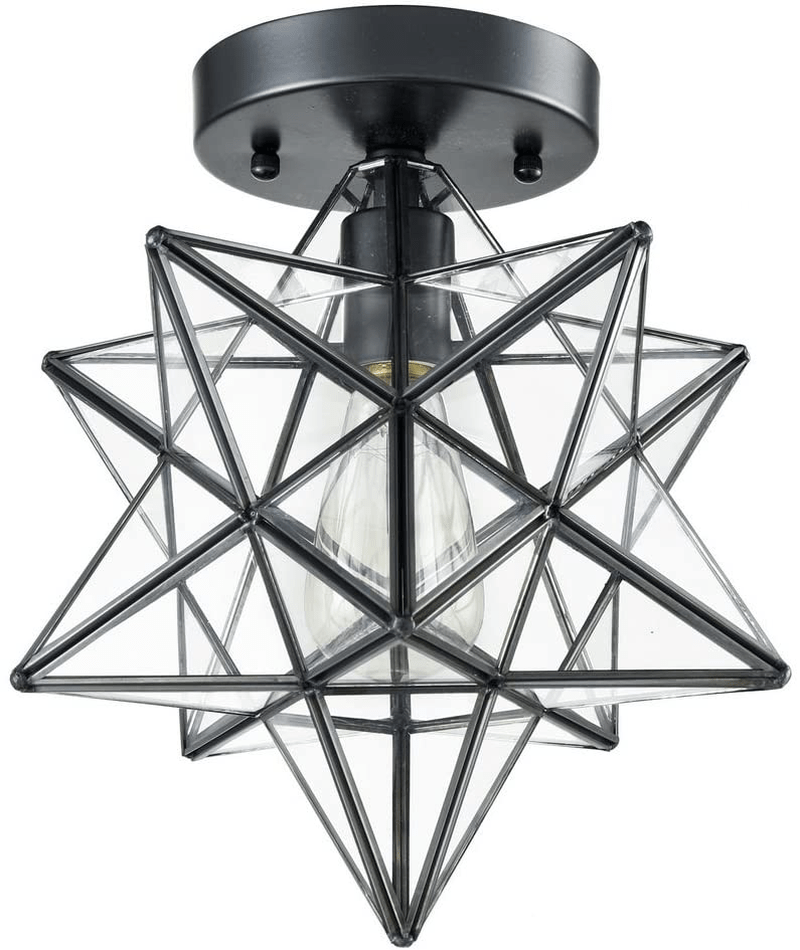 AXILAND Industrial Black Copper Moravian Star Ceiling Light 12-Inch, Clear Glass Shade 1-Light Fixture Home & Garden > Lighting > Lighting Fixtures > Ceiling Light Fixtures KOL DEALS   
