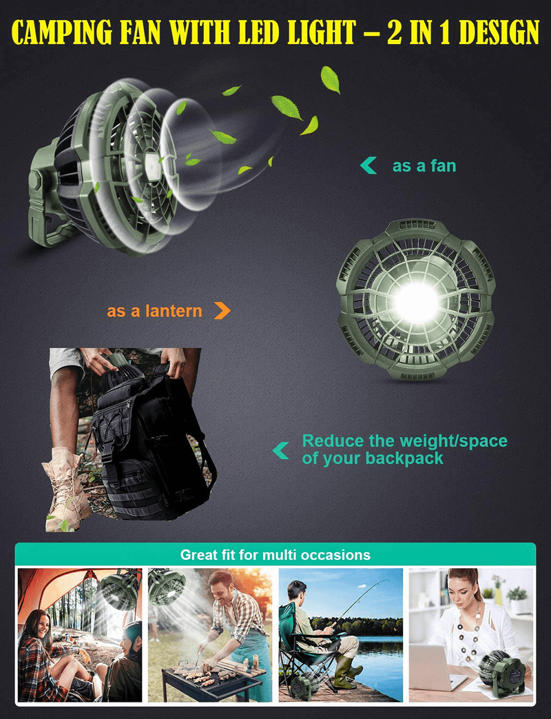 Ayamaya Rechargeable Camping Tent Fan with LED Light & Remote Control, Upgrade 7800Mah Portable Led Light Camping Lantern Fan USB Desk Ceilling Fan for Camping Car Office Hurricane Emergency Survival Sporting Goods > Outdoor Recreation > Camping & Hiking > Tent Accessories ayamaya   