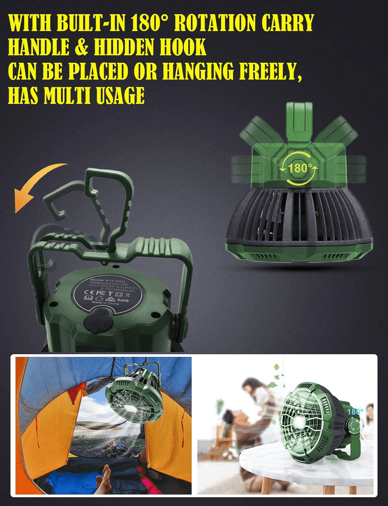 Ayamaya Rechargeable Camping Tent Fan with LED Light & Remote Control, Upgrade 7800Mah Portable Led Light Camping Lantern Fan USB Desk Ceilling Fan for Camping Car Office Hurricane Emergency Survival