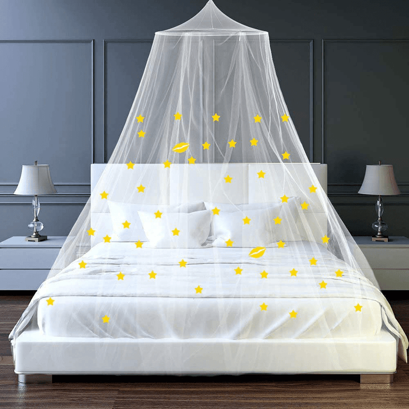 AYYOHON Mosquito Net Bed Canopy - Bed Net with Fluorescent Stars Glow,Princess Canopy round Hoop Hanging Curtain Netting,For Baby,Kids,Girls,Adults Beds or Canopy Net for Bed Queen Size Sporting Goods > Outdoor Recreation > Camping & Hiking > Mosquito Nets & Insect Screens AYYOHON White  