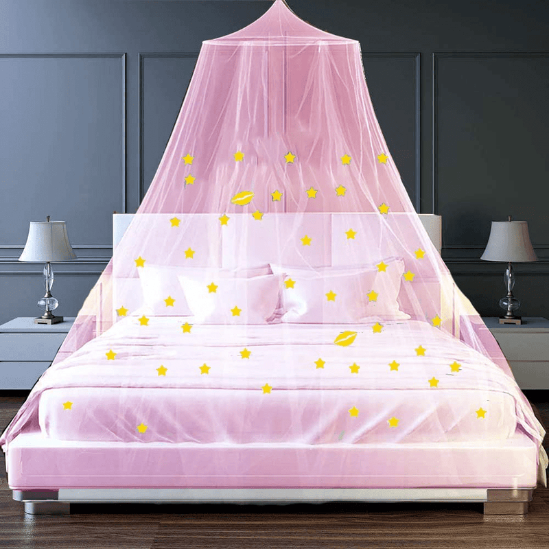 AYYOHON Mosquito Net Bed Canopy - Bed Net with Fluorescent Stars Glow,Princess Canopy round Hoop Hanging Curtain Netting,For Baby,Kids,Girls,Adults Beds or Canopy Net for Bed Queen Size