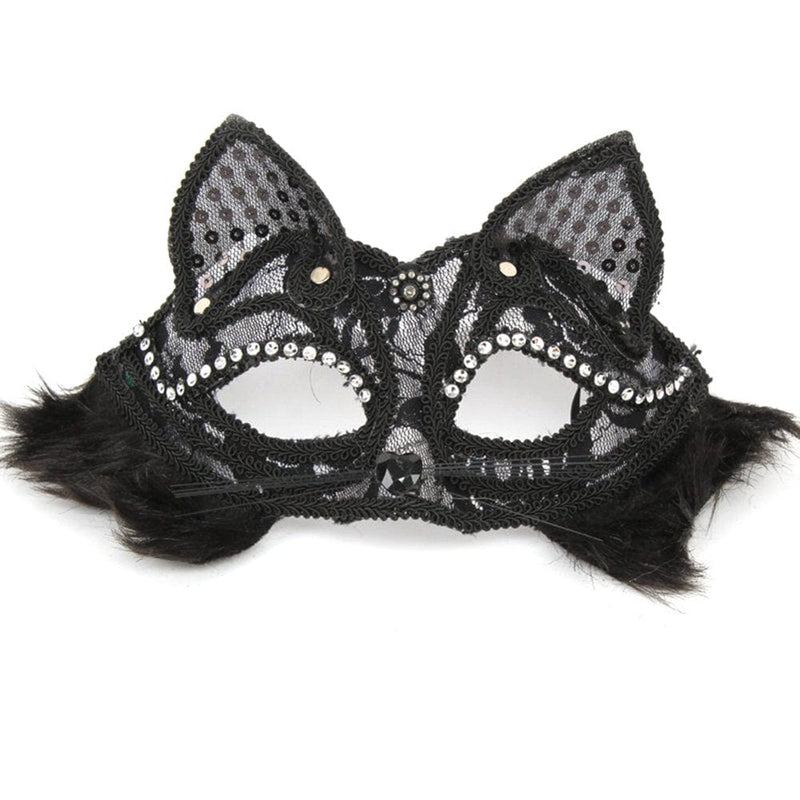 Ayyufe Halloween Decorations Halloween Home Decor Women Fox Half Face Lace Eye Mask Masquerade Halloween Dress up Party Props Apparel & Accessories > Costumes & Accessories > Masks AYYUFE with Hair Black 