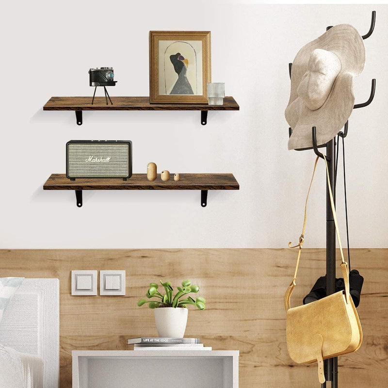 AZL1 Life Concept Wall Mounted Floating Shelves, Set of 2, Display Ledge, Classic Rack for Room/Kitchen/Office, Rustic Brown Furniture > Shelving > Wall Shelves & Ledges AZL1 Life Concept   