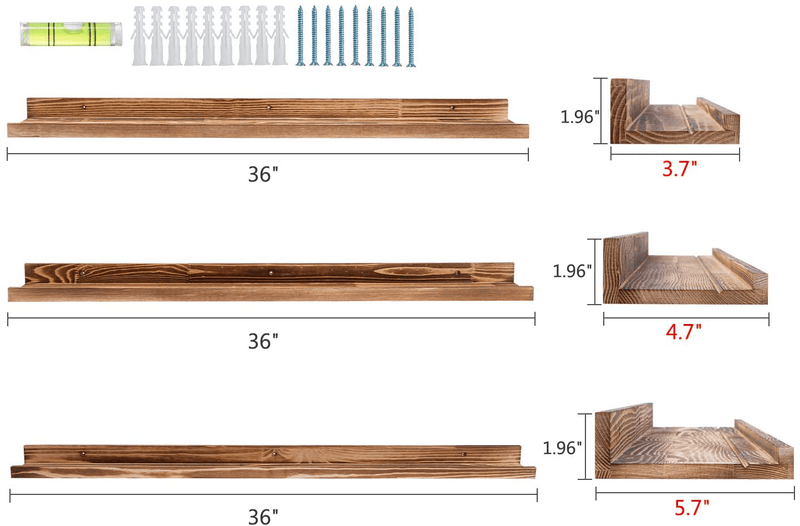 AZSKY 36 Inch Floating Shelves Wood Wall Mounted Set of 3,Bookshelf for Wall Long Wooden Large Picture Ledge Shelf for Home Decoration for bedrooms,Office,Living Room, Kitchen,3 Different Sizes Furniture > Shelving > Wall Shelves & Ledges AZSKY   