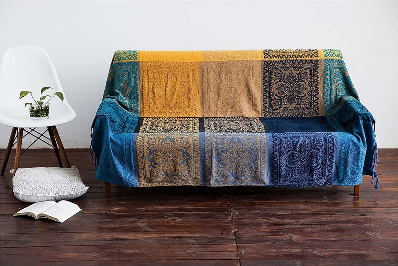 Aztec Throw Blanket Native American Blanket Southwest Throws Cover for Couch Chair Sofa Bed Outdoor Boho Throw Blanket Beach Travel (51 X 63 Inch) Home & Garden > Decor > Chair & Sofa Cushions EZNYGHT Yellow Blue 102.3*86.6'' 