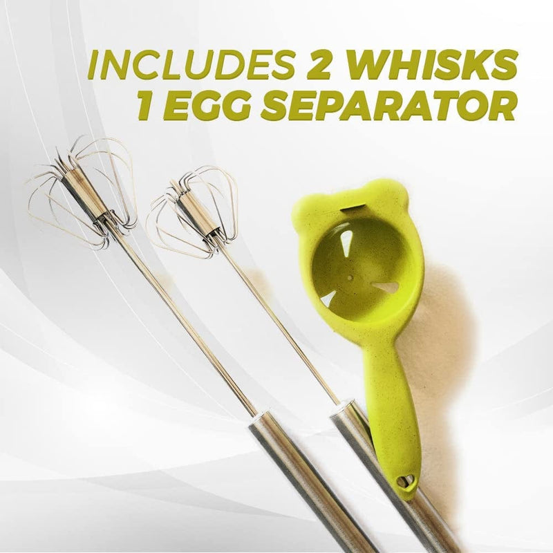 AZUSY Semi Automatic Stainless Steel Kitchen Whisk Set. Hand Push Egg Beater, Kitchen Wisk Tool for Blending, Mixing, Beating, Stirring, and Whisking