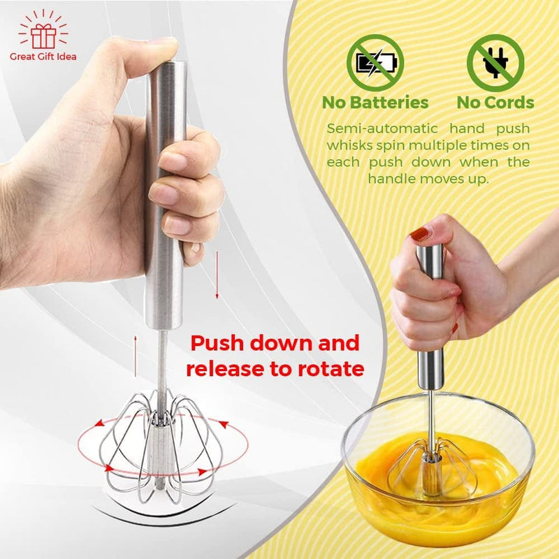 AZUSY Semi Automatic Stainless Steel Kitchen Whisk Set. Hand Push Egg Beater, Kitchen Wisk Tool for Blending, Mixing, Beating, Stirring, and Whisking Home & Garden > Kitchen & Dining > Kitchen Tools & Utensils AZUSY   