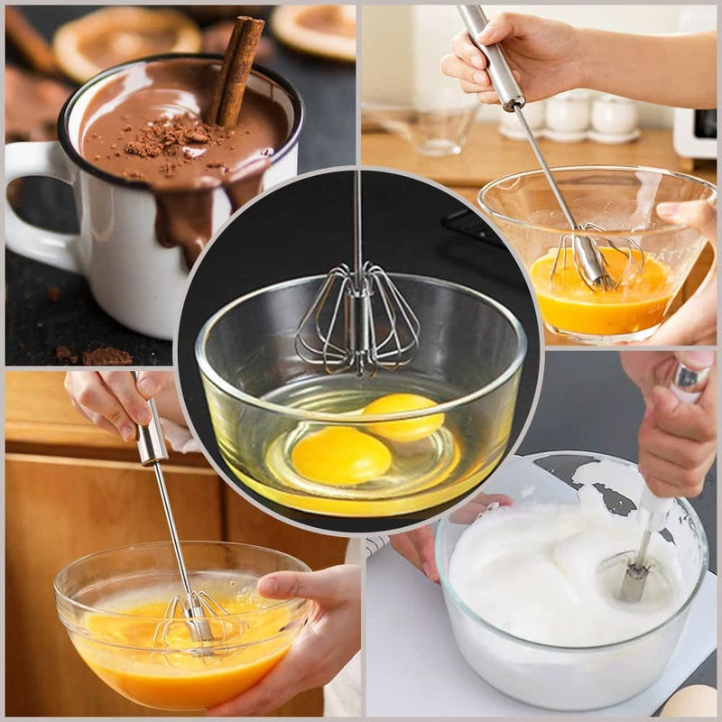 AZUSY Semi Automatic Stainless Steel Kitchen Whisk Set. Hand Push Egg Beater, Kitchen Wisk Tool for Blending, Mixing, Beating, Stirring, and Whisking