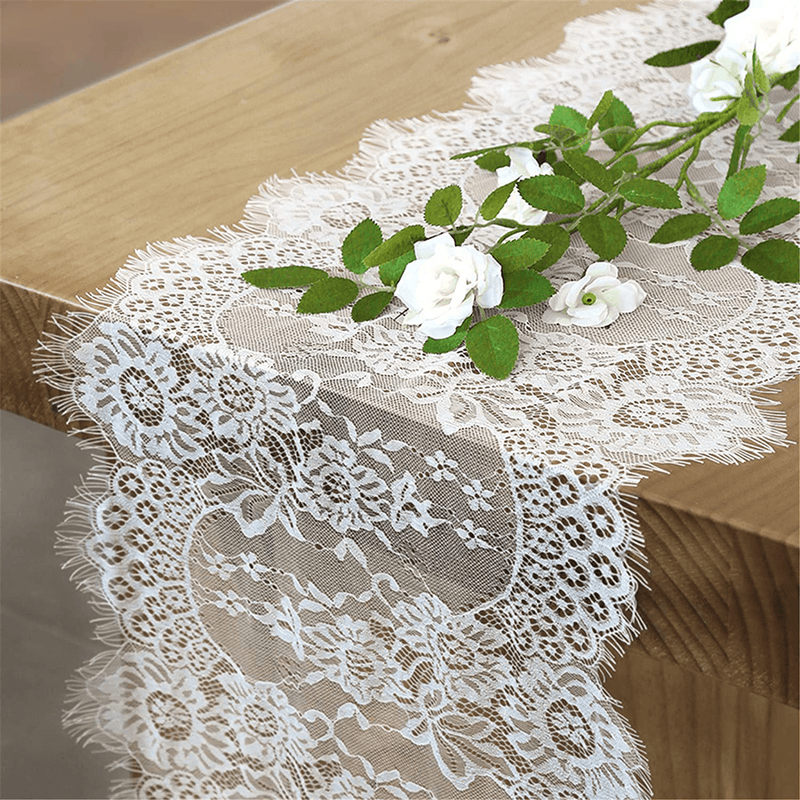 B-COOL 60 X120 Inch Classic White Wedding Lace Tablecloth Lace Tablecloth Overlay Vintage Embroidered Lace Overlay for Rustic Wedding Reception Decor Spring Summer Outdoor Party Arts & Entertainment > Hobbies & Creative Arts > Arts & Crafts B-COOL Plain White 1pcs 
