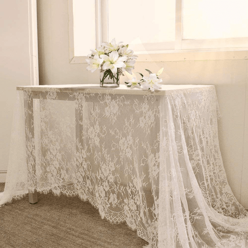 B-COOL 60 X120 Inch Classic White Wedding Lace Tablecloth Lace Tablecloth Overlay Vintage Embroidered Lace Overlay for Rustic Wedding Reception Decor Spring Summer Outdoor Party Arts & Entertainment > Hobbies & Creative Arts > Arts & Crafts B-COOL Solid White 5pcs 