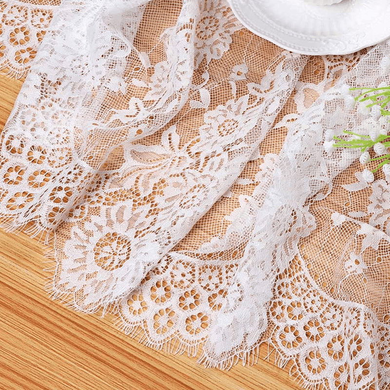 B-COOL 60 X120 Inch Classic White Wedding Lace Tablecloth Lace Tablecloth Overlay Vintage Embroidered Lace Overlay for Rustic Wedding Reception Decor Spring Summer Outdoor Party Arts & Entertainment > Hobbies & Creative Arts > Arts & Crafts B-COOL   