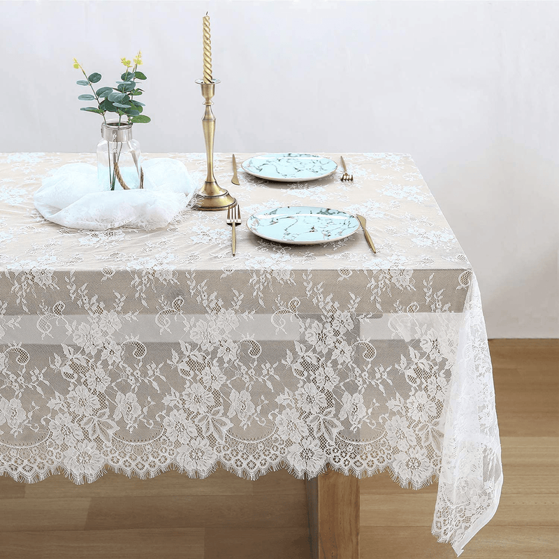 B-COOL 60 X120 Inch Classic White Wedding Lace Tablecloth Lace Tablecloth Overlay Vintage Embroidered Lace Overlay for Rustic Wedding Reception Decor Spring Summer Outdoor Party Arts & Entertainment > Hobbies & Creative Arts > Arts & Crafts B-COOL   