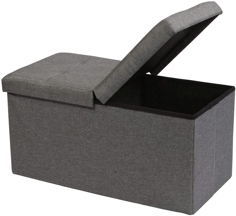 B FSOBEIIALEO Storage Ottoman with Filpping Lids, Ottoman Storage Bench Footrest Seat, Storage Organizer Toy Chest Linen 30"X15"X15" (Grey)