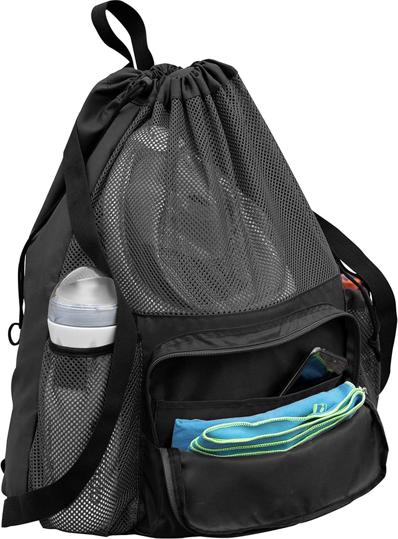 Butterfox Large Swimming Equipment Mesh Bag Drawstring Swim Gym Backpack with Separated Waterproof Dry Compartments Sporting Goods > Outdoor Recreation > Boating & Water Sports > Swimming ButterFox Black  