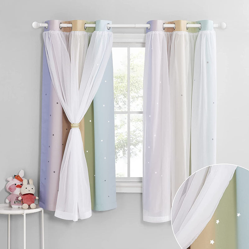NICETOWN Nursery Curtains for Kids, Farmhouse Blackout Curtain Panels for Bedroom, Double Layer Star Hollow-Out Grommet Aesthetic Living Room Toddler Window Curtains, 2 Pcs, W52 X L84, Biscotti Beige Home & Garden > Decor > Window Treatments > Curtains & Drapes NICETOWN Rainbow-1 W42 x L63 