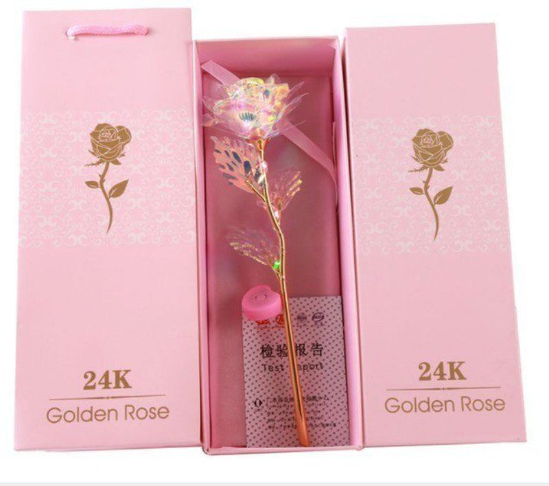 Simulation Eternity 24K Gold Foil Rose Flower Rainbow Valentine'S Day Romantic Flower Wedding Gift Beautiful LED Luminous