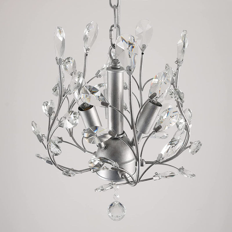 Seol-Light Vintage Crystal Branch Ceiling Pendant Hanging Light Chandeliers Flush Mounted Fixture with 3 Lights E12 120W Sliver Grey Home & Garden > Lighting > Lighting Fixtures > Chandeliers SEOL   