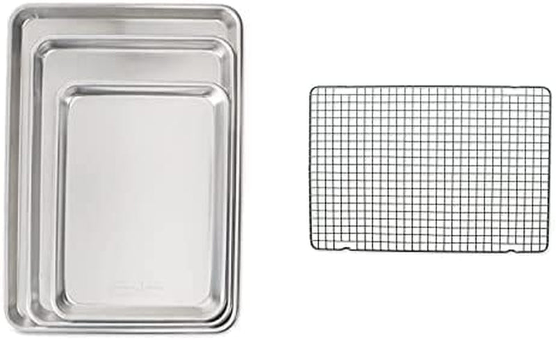 Nordic Ware Natural Aluminum Commercial Baker'S Quarter Sheet, 2-Pack & Half Sheet with Oven Safe Nonstick Grid, 2 Piece Set, Natural