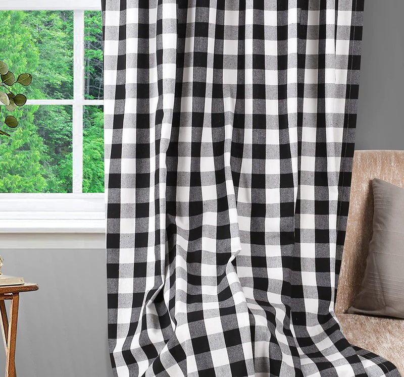 Farmhouse Curtain in Gingham Plaid Check Fabric 50X84 Black & White,Cotton Curtains, 2 Panels Curtain,Tab Top Curtains, Room Darkening Drapes, Curtains for Bedroom, Curtains for Living Room, Set of 2