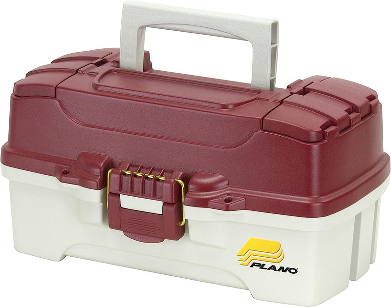 Plano One, Two, and Three Tray Tackle Box Sporting Goods > Outdoor Recreation > Fishing > Fishing Tackle PLANO MOLDING COMPANY Red Metallic/ Off White One-Tray 