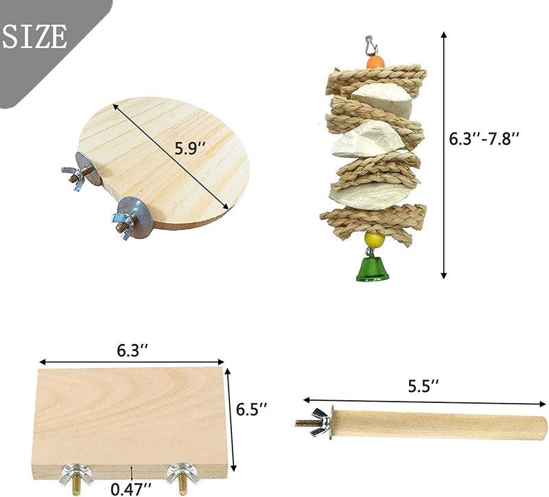 Bird Perch Stand Parrot Wooden Platform Standing Playground 6 Pcs Chew Toys Natural Cuttlebone Paw Grinding Stick for Parakeet Budgies Cockatiels Conure Lovebirds Cage Accessories Exercise Toys Animals & Pet Supplies > Pet Supplies > Bird Supplies Hamiledyi   