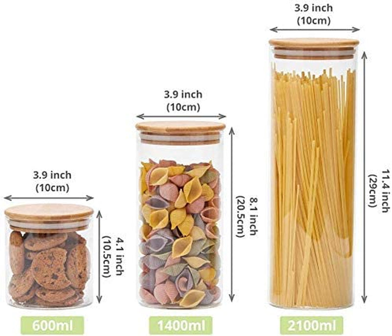 LEAVES and TREES Y Stackable Kitchen Canisters Set, Pack of 5 Clear Glass Food Storage Jars Containers with Airtight Bamboo Lid for Candy, Cookie, Rice, Sugar, Flour, Pasta, Nuts Home & Garden > Decor > Decorative Jars LEAVES AND TREES Y   