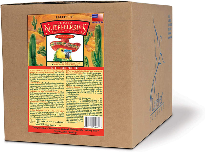 Lafeber El Paso Nutri-Berries Pet Bird Food, Made with Non-Gmo and Human-Grade Ingredients, for Parrots, 3 Lb Animals & Pet Supplies > Pet Supplies > Bird Supplies > Bird Food Lafeber Company 20 Pound (Pack of 1)  