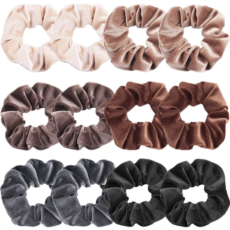 IVARYSS Scrunchies for Women, 12 Pcs Neutral Velvet Scrunchies for Hair, Classic Elastic Thick Scrunchy Hair Bands Ties, Soft Ropes Ponytail Holder Hair Accessories Sporting Goods > Outdoor Recreation > Winter Sports & Activities IVARYSS Neutral Colors  