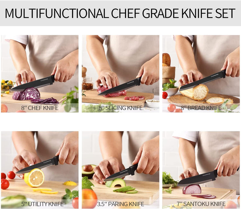 Gourmetop Kitchen Knife Set with No Drilling Magnetic Strip, Knives Set for Kitchen Black Titanium Cooking Knives, Sharp Stainless Steel Chef Knife Set for Cutting Meat & Vegetable, Dishwasher Safe Home & Garden > Kitchen & Dining > Kitchen Tools & Utensils > Kitchen Knives Gourmetop   