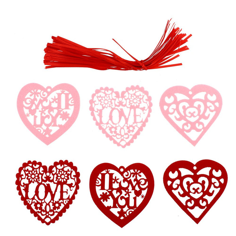 OUNONA 60Pcs Wedding Hanging Decors Valentine'S Day Hollow-Out Heart Pendants with Rope Home & Garden > Decor > Seasonal & Holiday Decorations OUNONA   