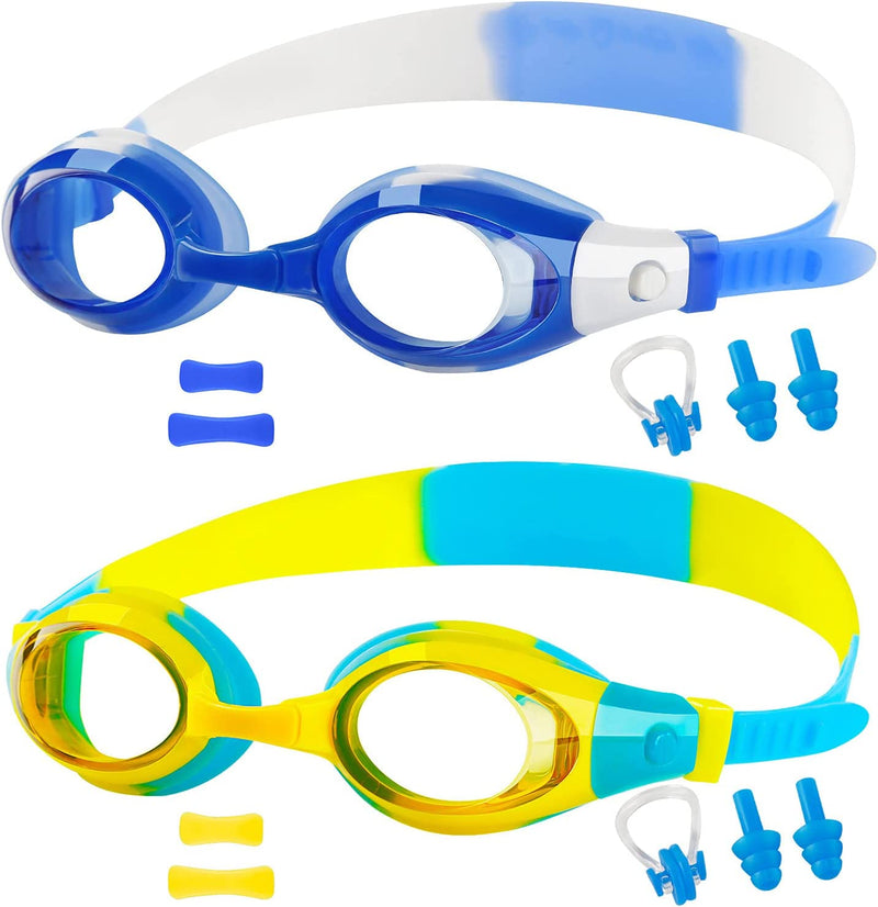 Elimoons 2Pack Kids Goggles for Swimming Age 3-15,Kids Swim Goggles with Nose Cover No Leaking Anti-Fog Waterproof Sporting Goods > Outdoor Recreation > Boating & Water Sports > Swimming > Swim Goggles & Masks Elimoons 5.d(2-pack): Blue+white & Yellow+blue  