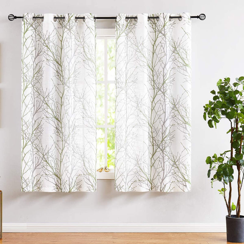FMFUNCTEX Branch White Curtains 84” for Living Room Grey and Auqa Bluetree Branches Print Curtain Set Wrinkle Free Thick Linen Textured Semi-Sheer Window Drapes for Bedroom Grommet Top, 2 Panels Home & Garden > Decor > Window Treatments > Curtains & Drapes FMFUNCTEX Green 50" x 72" 