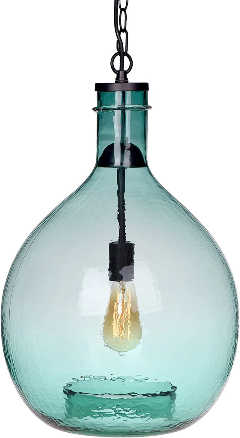 CASAMOTION Pendant Lighting Hand Blown Glass Light Fixtures Kitchen Island Drop Ceiling Hanging Vintage Chandelier Sunroom Farmhouse Dining Table Hallway Large Globe Recycled Clear 13" Inch Diam Home & Garden > Lighting > Lighting Fixtures CASAMOTION Recycle Green 15 ‘’Diam 