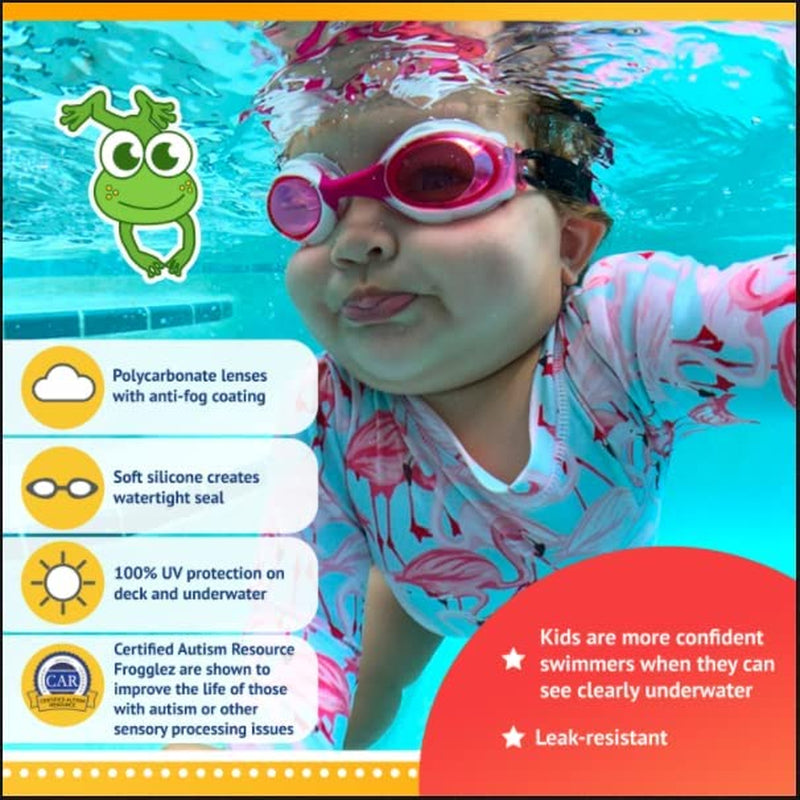 Frogglez Kids Swim Goggles with Pain-Free Strap | Ideal for Ages 3-10 | Leakproof, No Hair Pulling, UV Protection Sporting Goods > Outdoor Recreation > Boating & Water Sports > Swimming > Swim Goggles & Masks Frogglez   