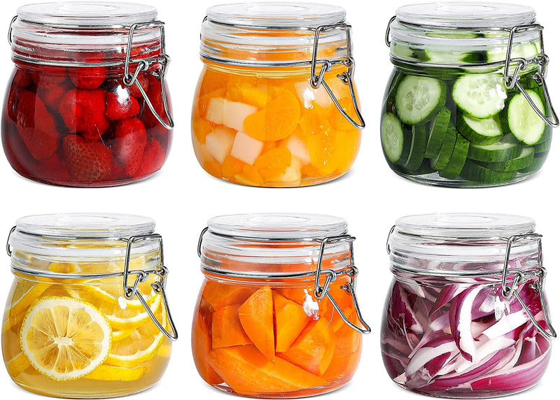 Comsaf Airtight Glass Canister Set of 6 with Lids 17Oz Food Storage Jar round - Storage Container with Clear Preserving Seal Wire Clip Fastening for Kitchen Canning Cereal,Pasta,Sugar,Beans,Spice Home & Garden > Decor > Decorative Jars ComSaf 17oz-Round  
