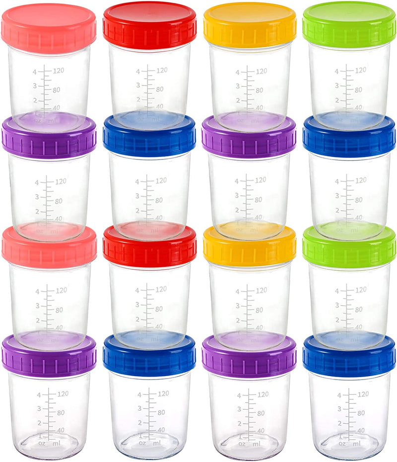 Jucoan 16 Pack Glass Baby Food Storage Jar, 6 Ounce Small Glass Jars, BPA Free Reusable Containers with Colorful Lids & Marker, Leakproof, Microwave & Dishwasher Safe Home & Garden > Decor > Decorative Jars Jucoan   