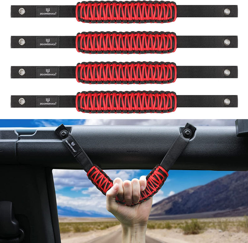 Seven Sparta 4 Pack Roll Bar Grab Handles Compatible with Ford Bronco 2021 2022 2/4 Door, Paracord Grip Handle, Bronco Interior Accessories (Not Fit Bronco Sport) Sporting Goods > Outdoor Recreation > Winter Sports & Activities LS-1103 Red  