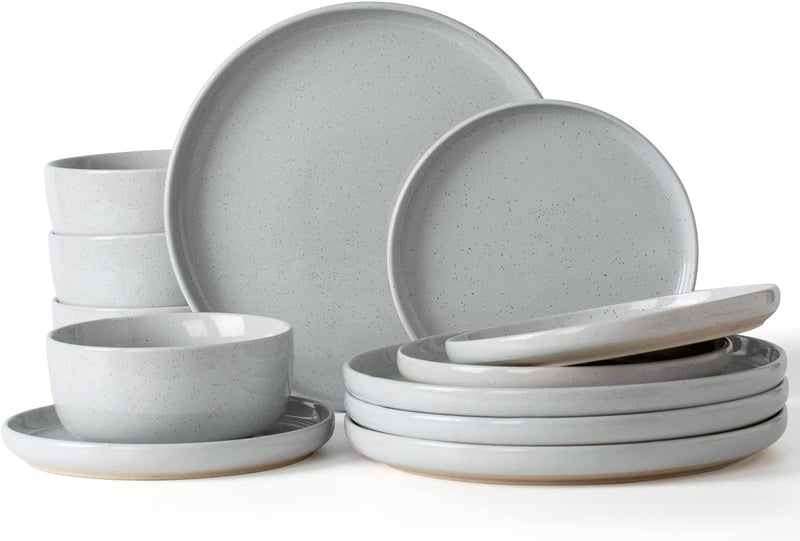 Famiware Plates and Bowls Set, 12 Pieces Dinnerware Sets, Dishes Set for 4, Cinnamon Brown Home & Garden > Kitchen & Dining > Tableware > Dinnerware famiware Light Gray M  
