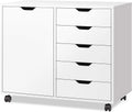 DEVAISE 5-Drawer Wood Dresser Chest with Door, Mobile Storage Cabinet, Printer Stand for Home Office Home & Garden > Household Supplies > Storage & Organization DEVAISE White 15.75"D x 30.71"W x 25.43"H 