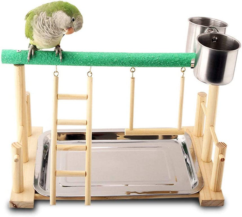 Parrots Playstand with Feeder Cup Wood Perch Stand Ladder Swing with Toy for Bird Parakeet Cockatiel Conure African Grey Cockatoo Macaw Lovebird Budgie Finch Canary Animals & Pet Supplies > Pet Supplies > Bird Supplies Keersi Perch+ Feeder  